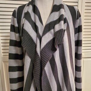 Chaps Denim Womens Cardigan Sweater Heavyweight Striped Print Open Front Size M